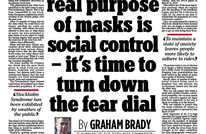 I believe the real purpose of masks is social control - it's time to turn down the fear dial
